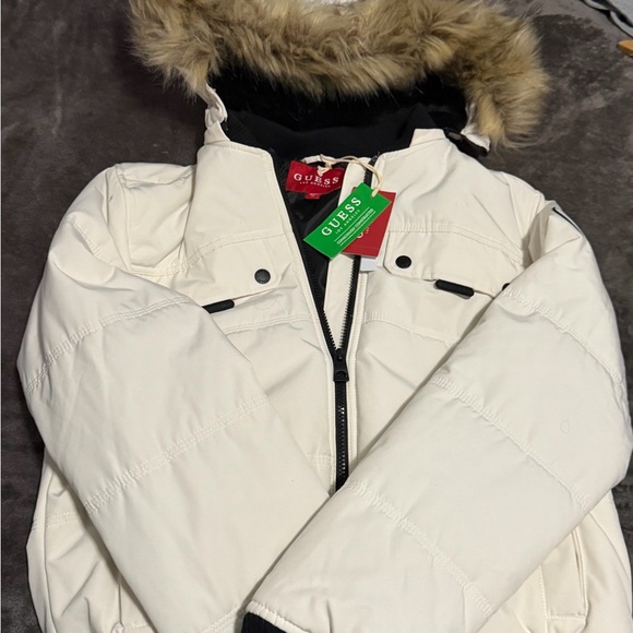 Guess Jackets & Blazers - GUESS Ivory Jacket with Faux Fur Trim